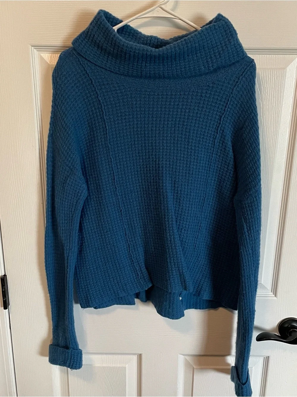 Free People Sidewinder Wool Sweater XS Caribbean Blue Cowl Neck